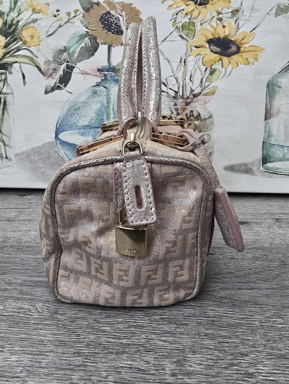 Fendi Pink & Silver FF Logo Mini Satchel Boston Bag - Picture 3 of 13